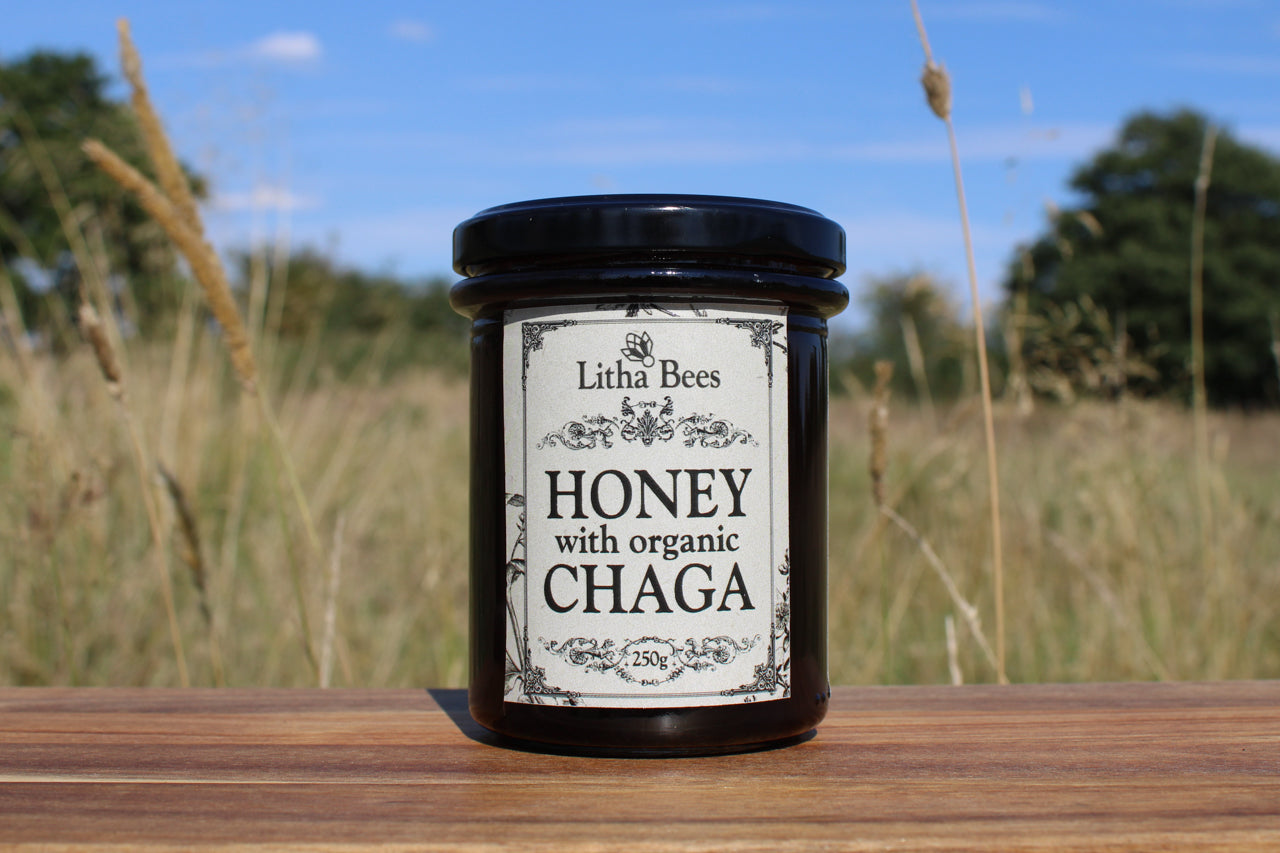 British Honey Infused with Organic Chaga Mushroom, 250g